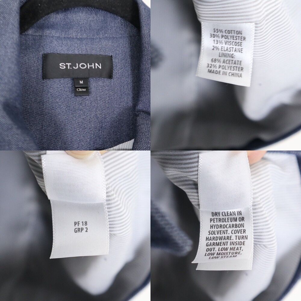 St John Size M Double Breasted Short Swing Jacket Stripe Blue 3/4 Sleeve - Picture 14 of 14